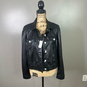Gap faux leather black puff sleeves jacket fitted size medium New edgy rocker